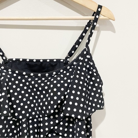 MIRACLESUIT Dot Dot Tier Up Tankini Top Black White Slimming Swim Beach Size 10 - Picture 3 of 11
